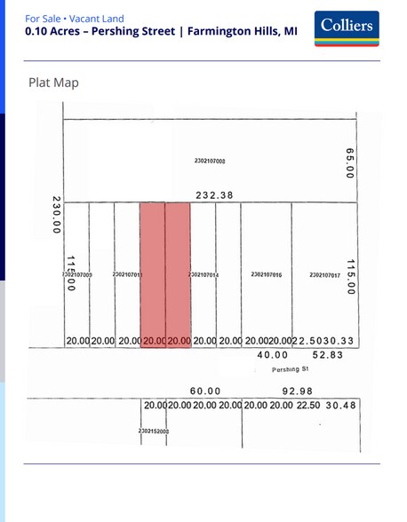 0.10 Acres-Pershing Street, Farmington Hills, MI for sale - Plat Map - Image 2 of 2