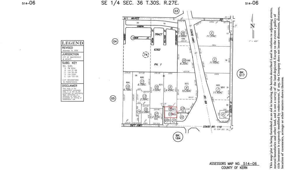 Taft Hwy, Bakersfield, CA for sale - Plat Map - Image 2 of 2