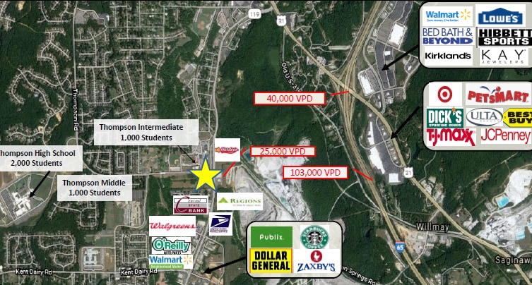 Hwy 119 & Thompson Rd, Alabaster, AL for lease - Aerial - Image 3 of 3