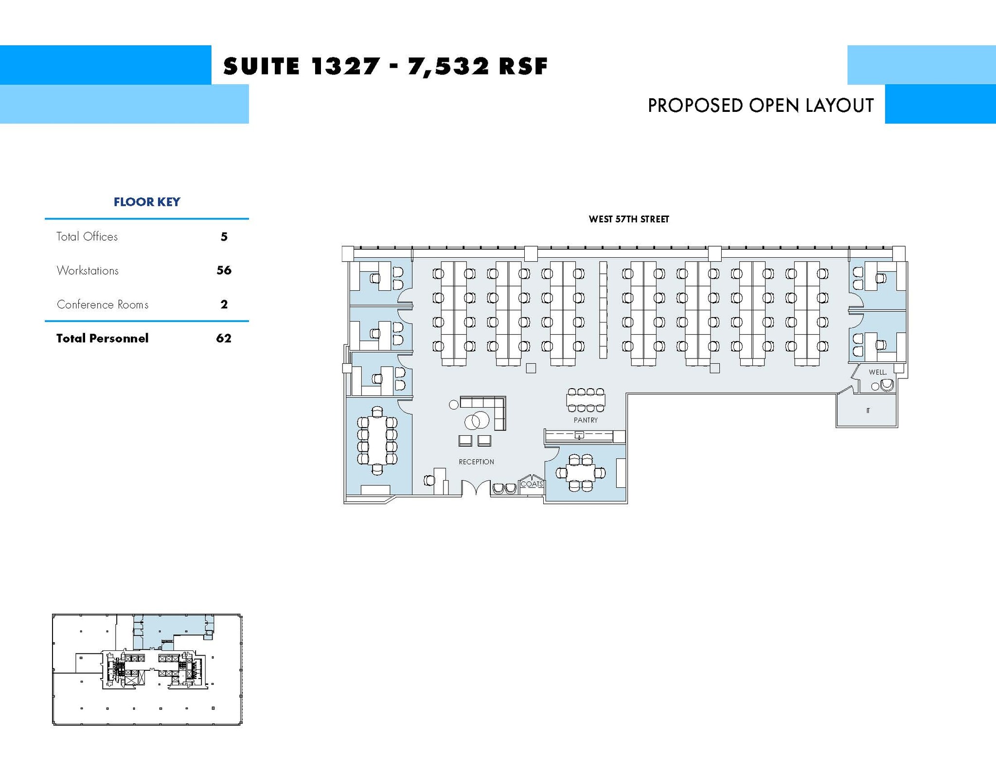 555 W 57th St, New York, NY à louer Plan d  tage- Image 1 de 2