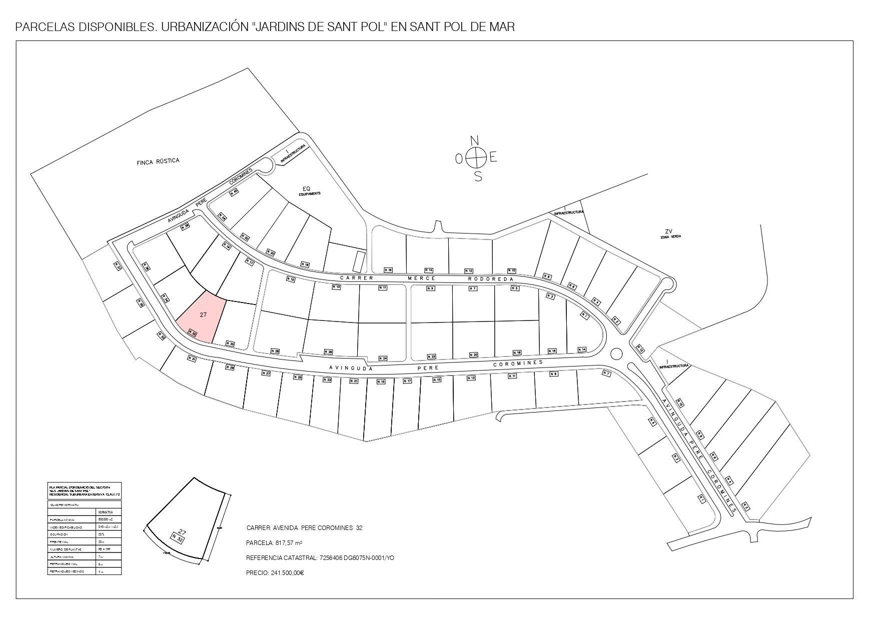 36 Avinguda de Pere Coromines, Sant Pol de Mar, Barcelona for sale Plat Map- Image 1 of 2