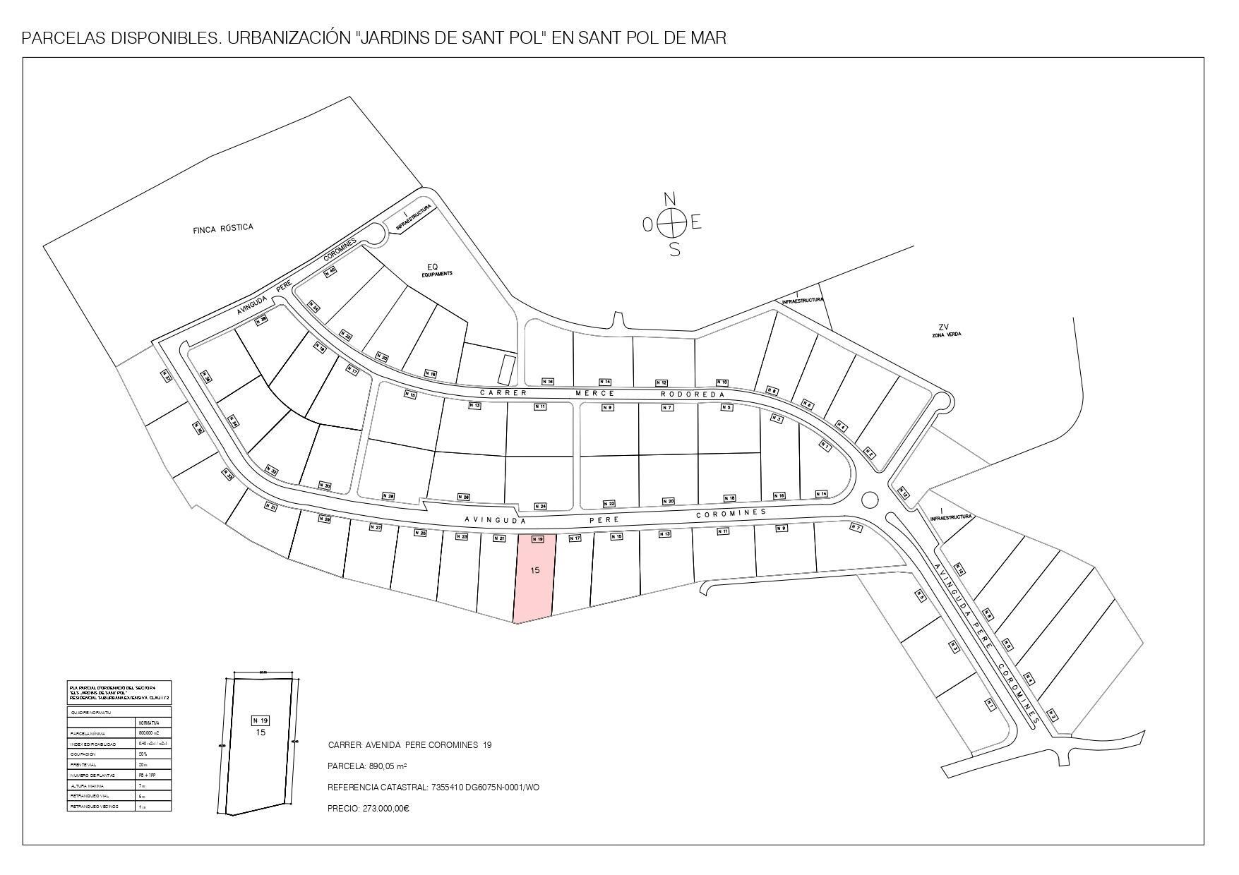 19 Avinguda de Pere Coromines, Sant Pol de Mar, Barcelona à vendre Plan cadastral- Image 1 de 2