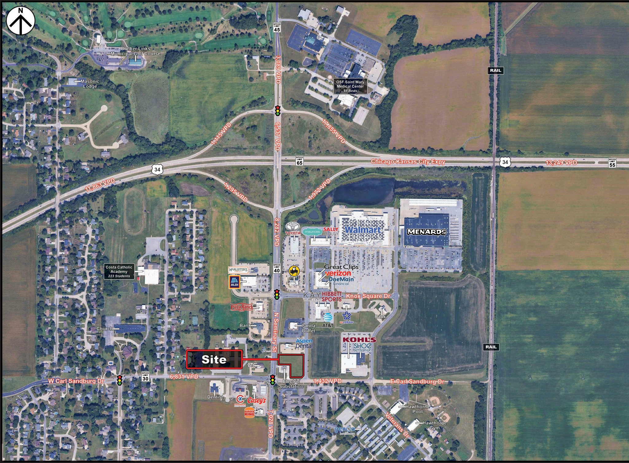100 N Seminary St, Galesburg, IL for lease Aerial- Image 1 of 5