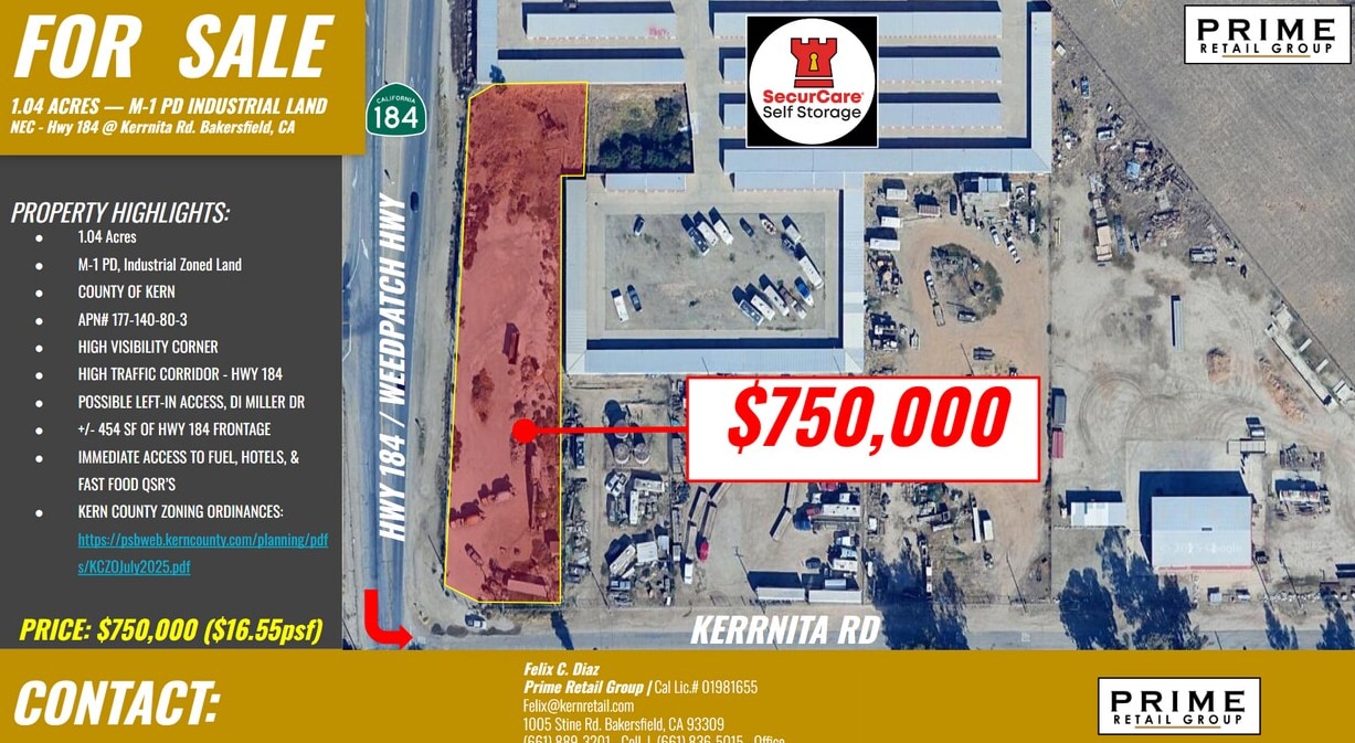NEC Hwy 184 @ Kerrnita Rd, Bakersfield, CA for sale Primary Photo- Image 1 of 6