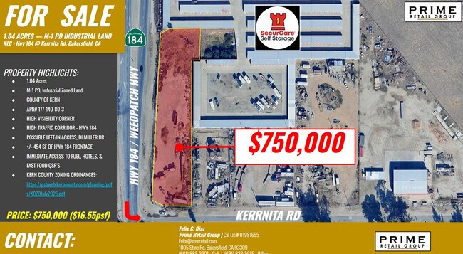 Plus de détails pour NEC Hwy 184 @ Kerrnita Rd, Bakersfield, CA - Terrain à vendre