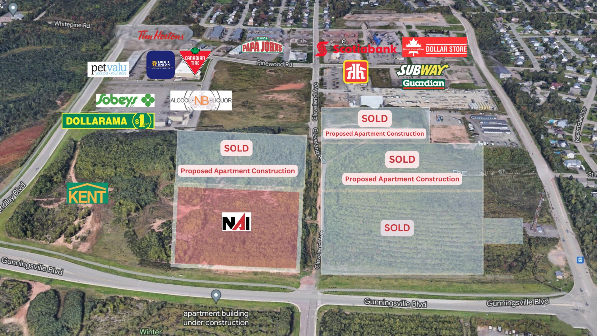 Lot Gunningsville - Cleveland Avenue blvd, Riverview, NB à vendre Aérien- Image 1 de 2