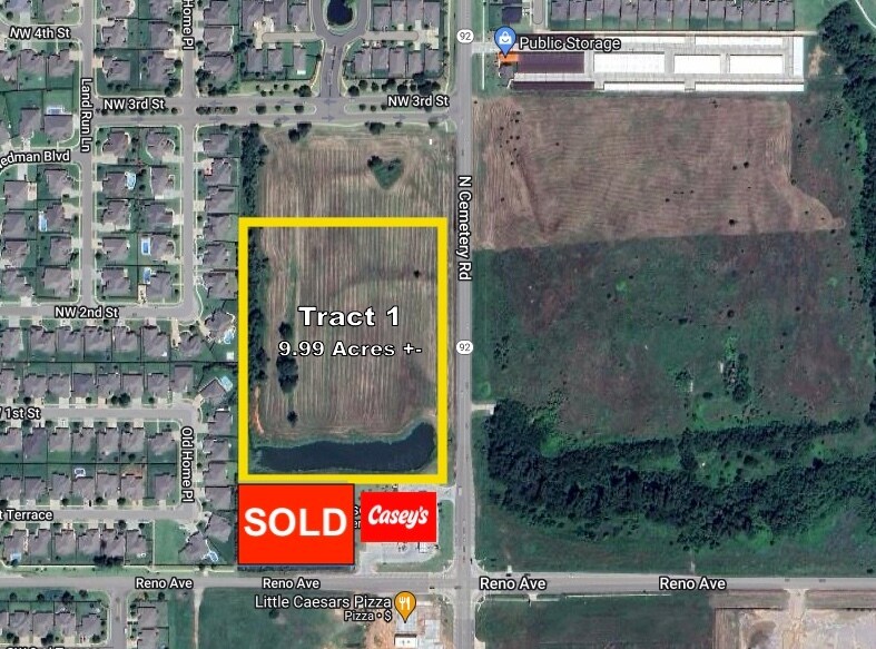 Reno & Cemetery Rd - Tract 1 rd, Yukon, OK for sale Aerial- Image 1 of 2