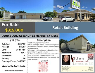 Plus de détails pour 2000-2002 Cedar Dr – Commerce de détail à vendre, La Marque, TX