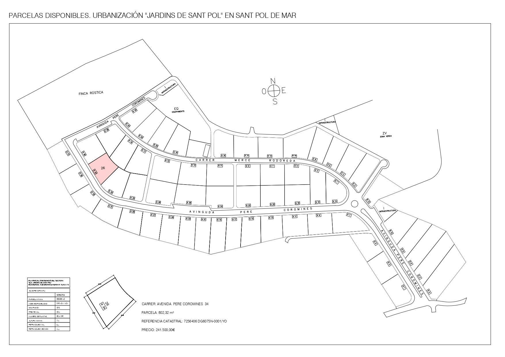 34 Avinguda de Pere Coromines, Sant Pol de Mar, Barcelona à vendre Plan cadastral- Image 1 de 2
