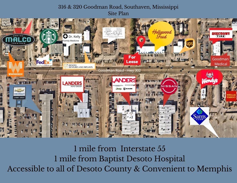 316-360 Goodman Rd, Southaven, MS à louer - Photo du bâtiment - Image 2 de 2