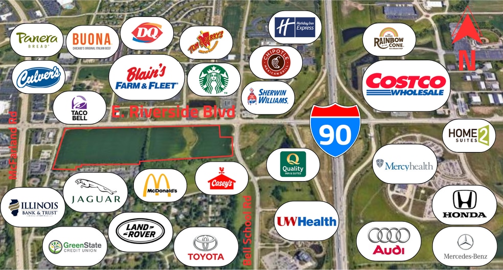 7200 / 7300 East Riverside Boulevard, Rockford, IL for sale - Aerial - Image 2 of 3