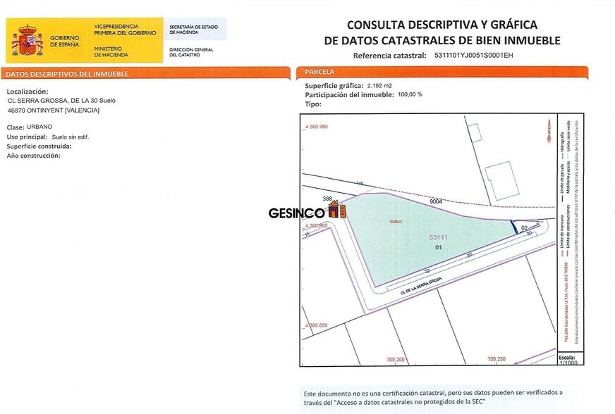 Terrain dans de la Serra Grosa, Ontinyent, Urbanizacion, 30, VALÈNCIA à vendre - Plan de site - Image 1 de 1