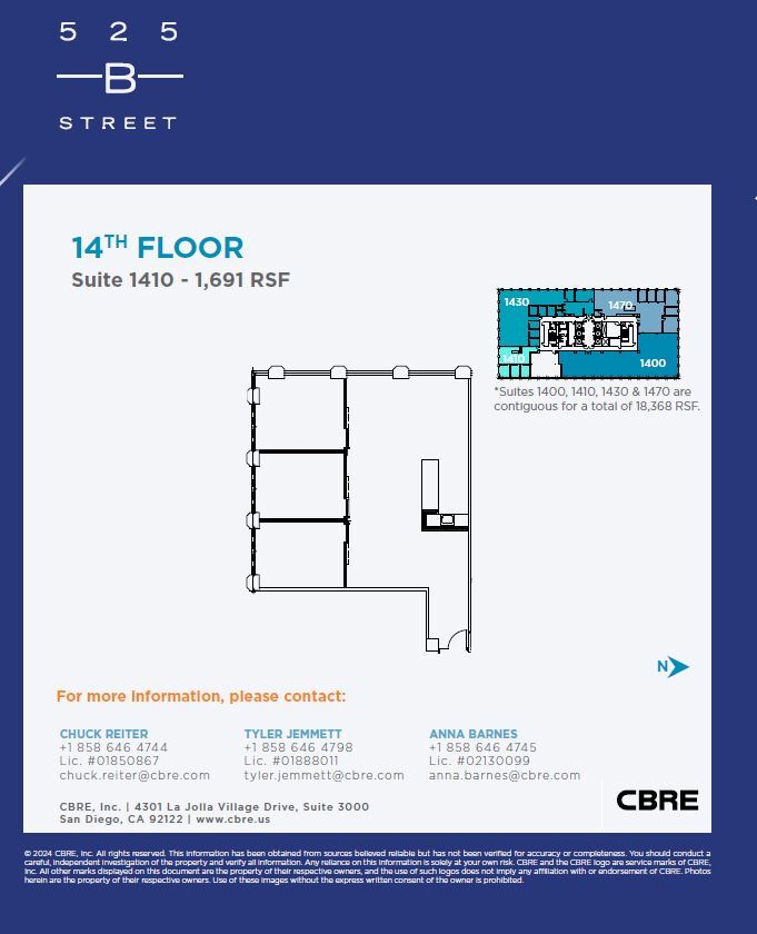 525 B St, San Diego, CA à louer Plan d  tage- Image 1 de 2