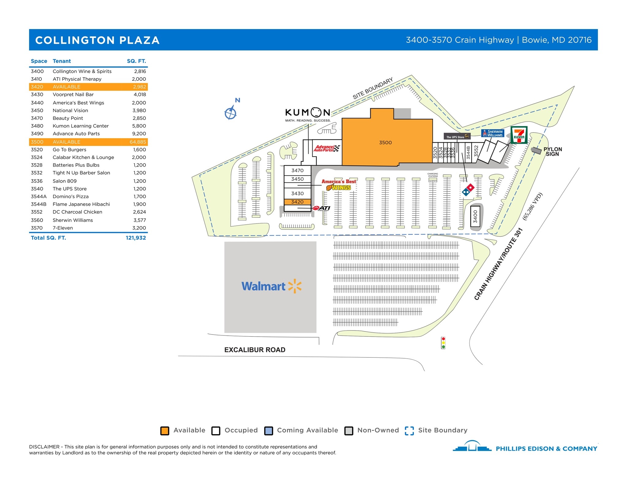 3420-3570 Crain Hwy, Bowie, MD à louer Plan de site- Image 1 de 1