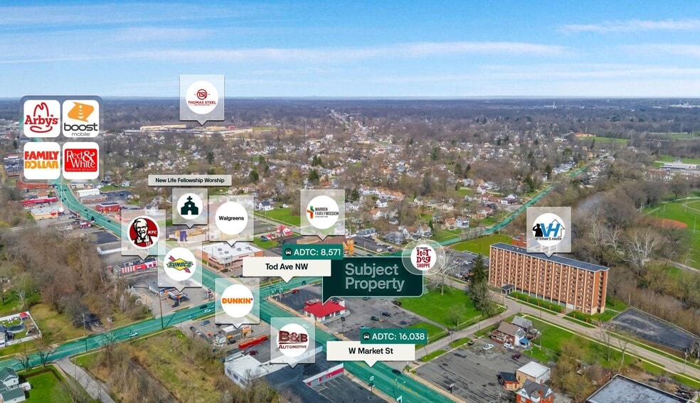 740 W Market St, Warren, OH à vendre - Aérien - Image 2 de 3