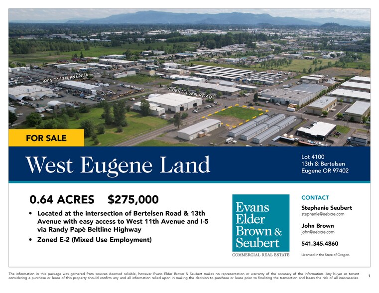 W 13th & S Bertelsen Rd. ave, Eugene, OR à vendre - Photo du bâtiment - Image 2 de 4