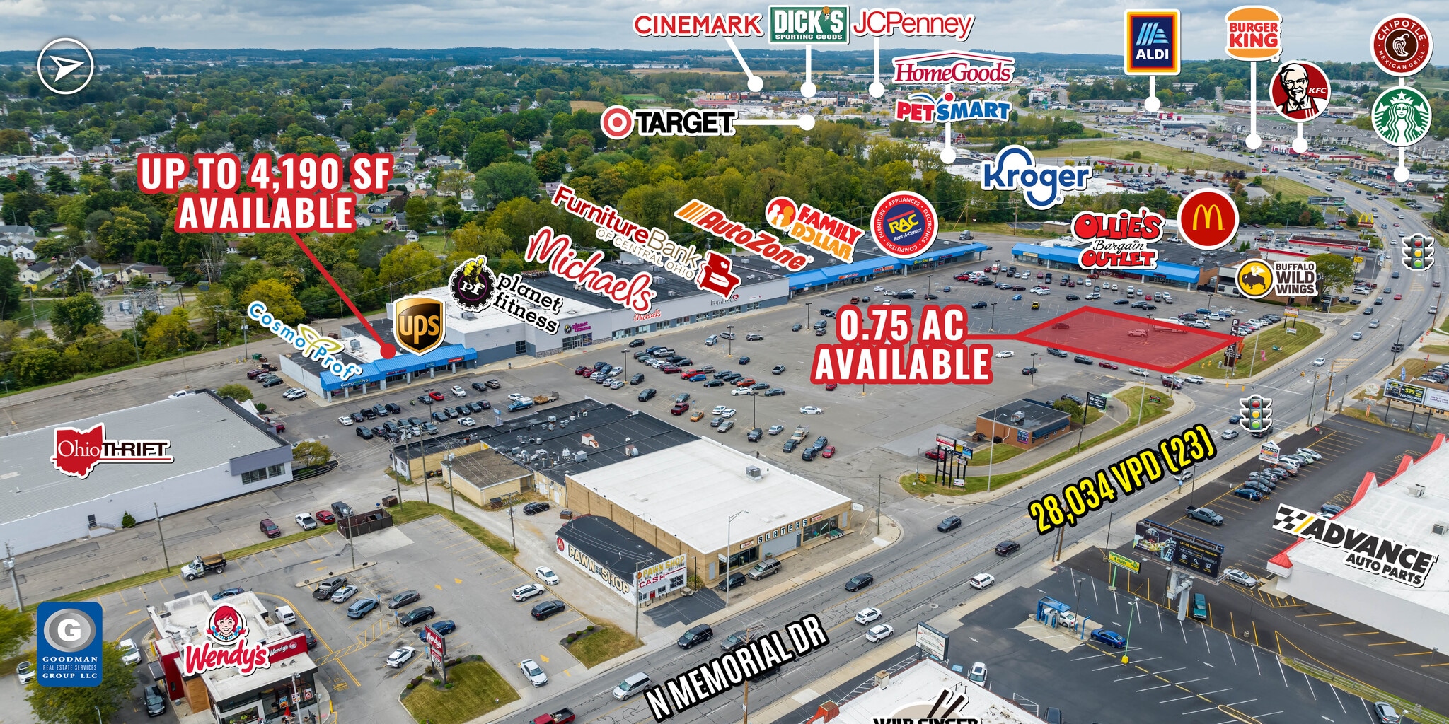 1213-1283 N Memorial Dr, Lancaster, OH for lease Aerial- Image 1 of 19