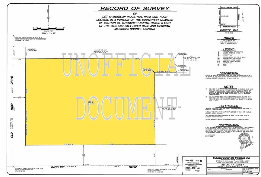 418 E Baseline Rd, Mesa, AZ à louer - Plan cadastral - Image 2 de 2