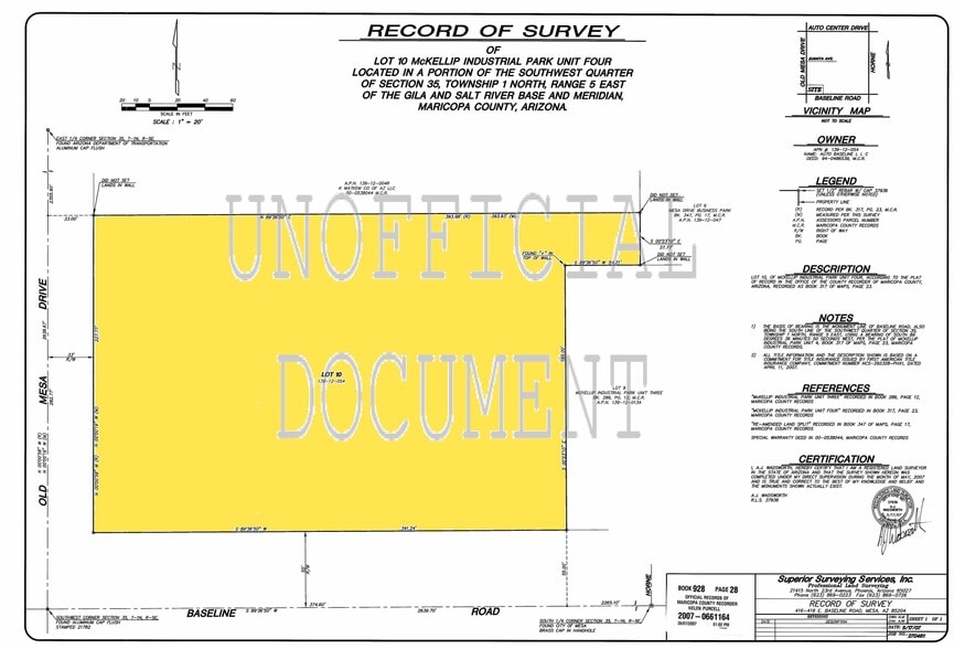 418 E Baseline Rd, Mesa, AZ for lease - Plat Map - Image 2 of 2