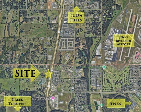 South of SWC 91st & US Hwy 75, Jenks, OK for sale Aerial- Image 1 of 2