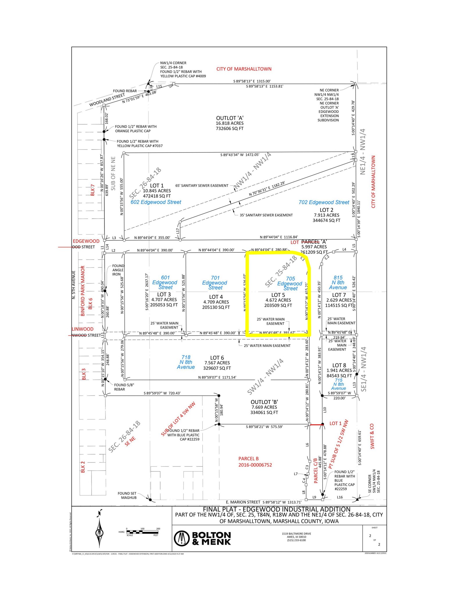 705 Edgewood Street, Marshalltown, IA à vendre Plan cadastral- Image 1 de 2