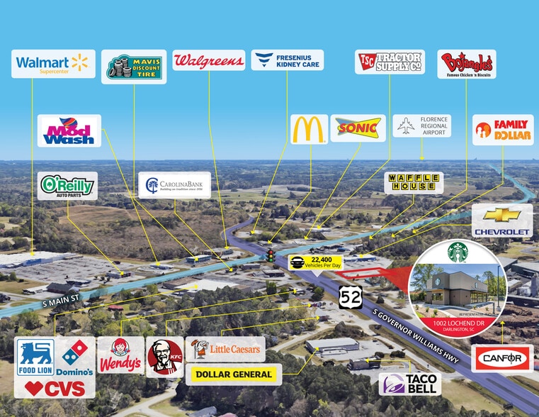 Starbucks, Darlington, SC for sale - Aerial - Image 2 of 3