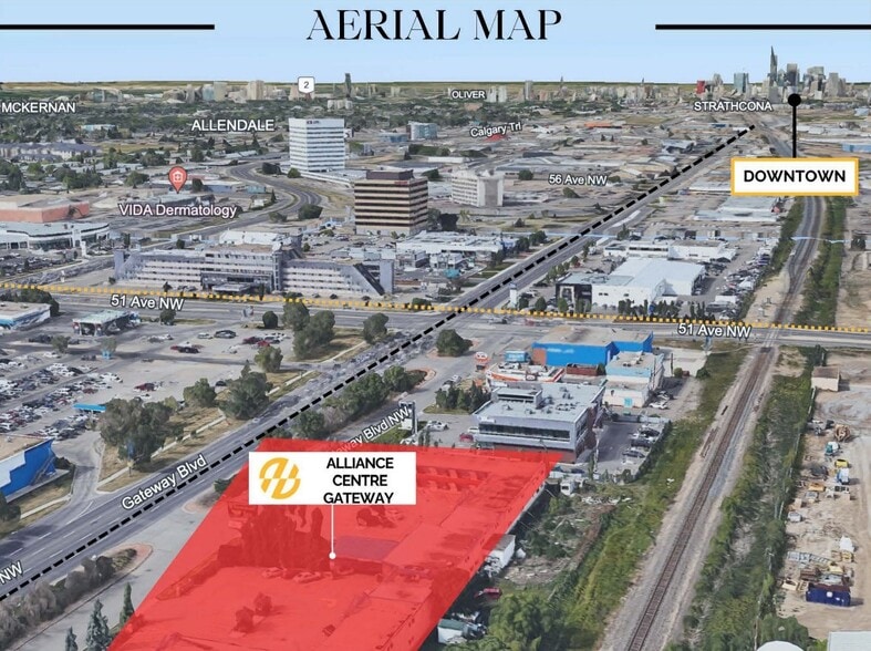 4805 Gateway Blvd NW, Edmonton, AB for lease - Aerial - Image 1 of 1