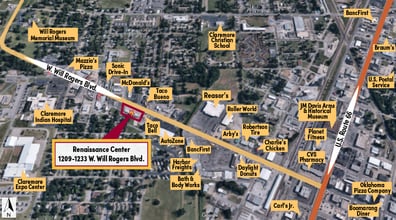 1219 W Will Rogers Blvd, Claremore, OK - AERIAL  map view