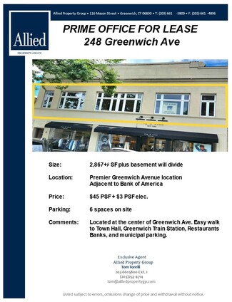 Plus de détails pour 244 Greenwich Ave, Greenwich, CT - Bureau à louer