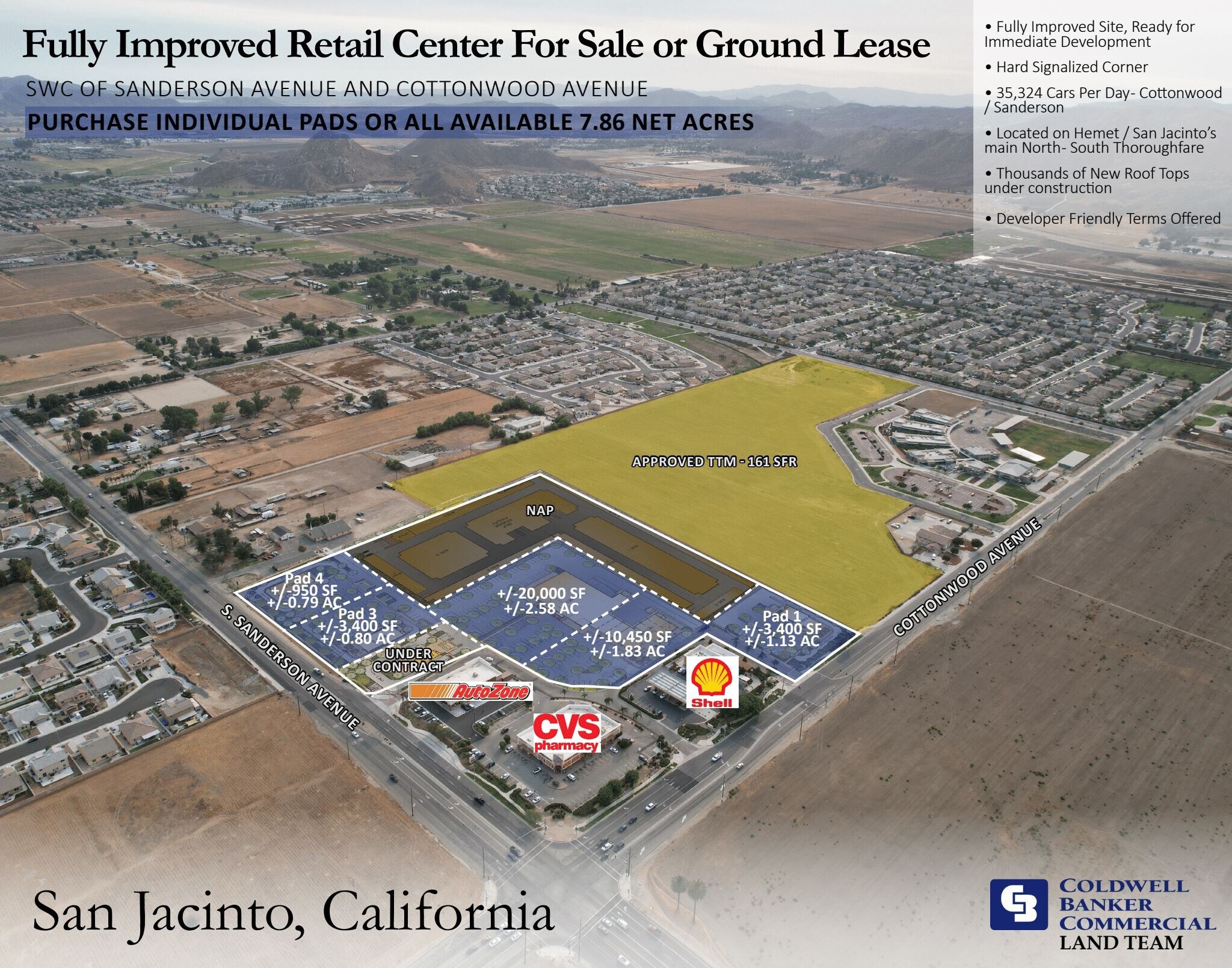 SWC S Sanderson Ave & Cottonwood Ave, San Jacinto, CA à vendre Aérien- Image 1 de 3