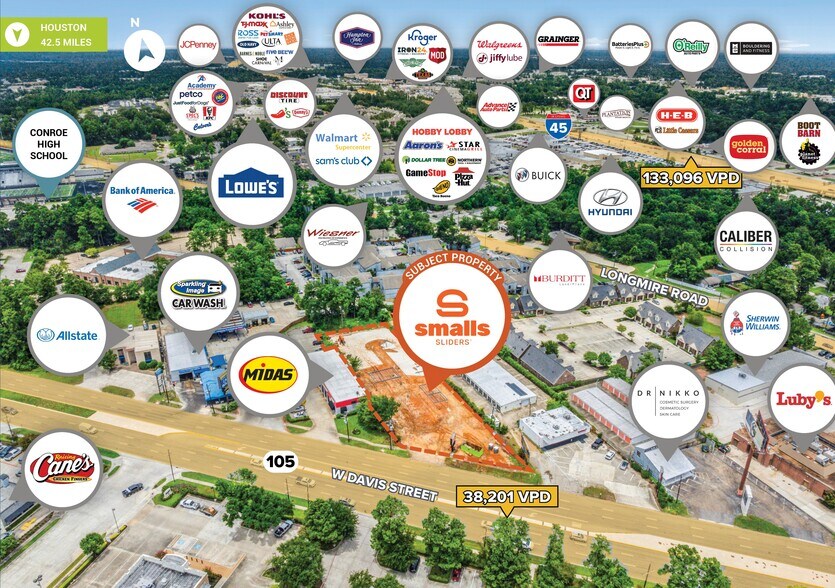 2116 W Davis St, Conroe, TX à vendre - Aérien - Image 2 de 3