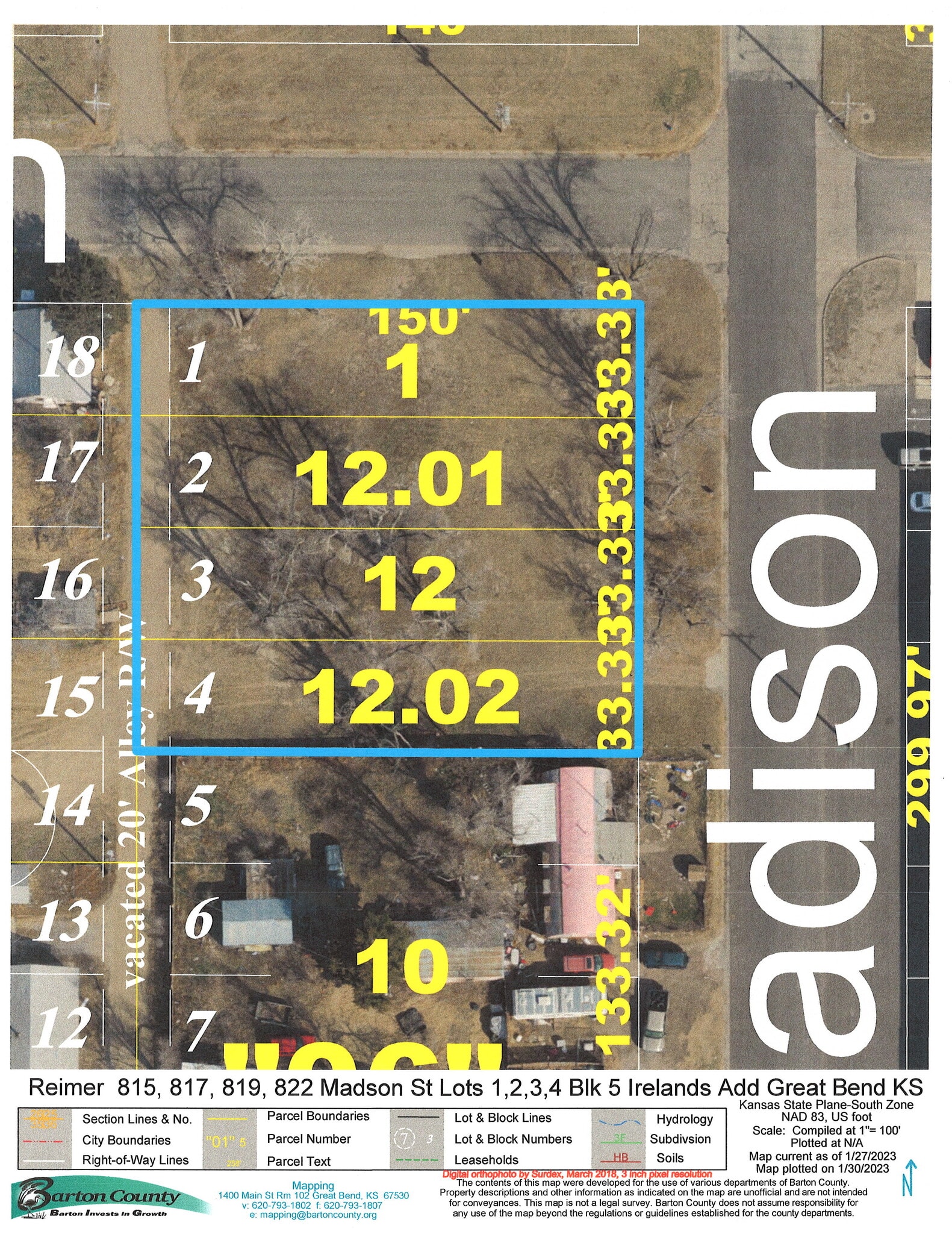 815, 817, 819 & Madison, Great Bend, KS for sale Aerial- Image 1 of 5