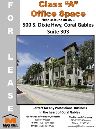 Plus de détails pour 500 S Dixie Hwy, Coral Gables, FL - Bureau à louer