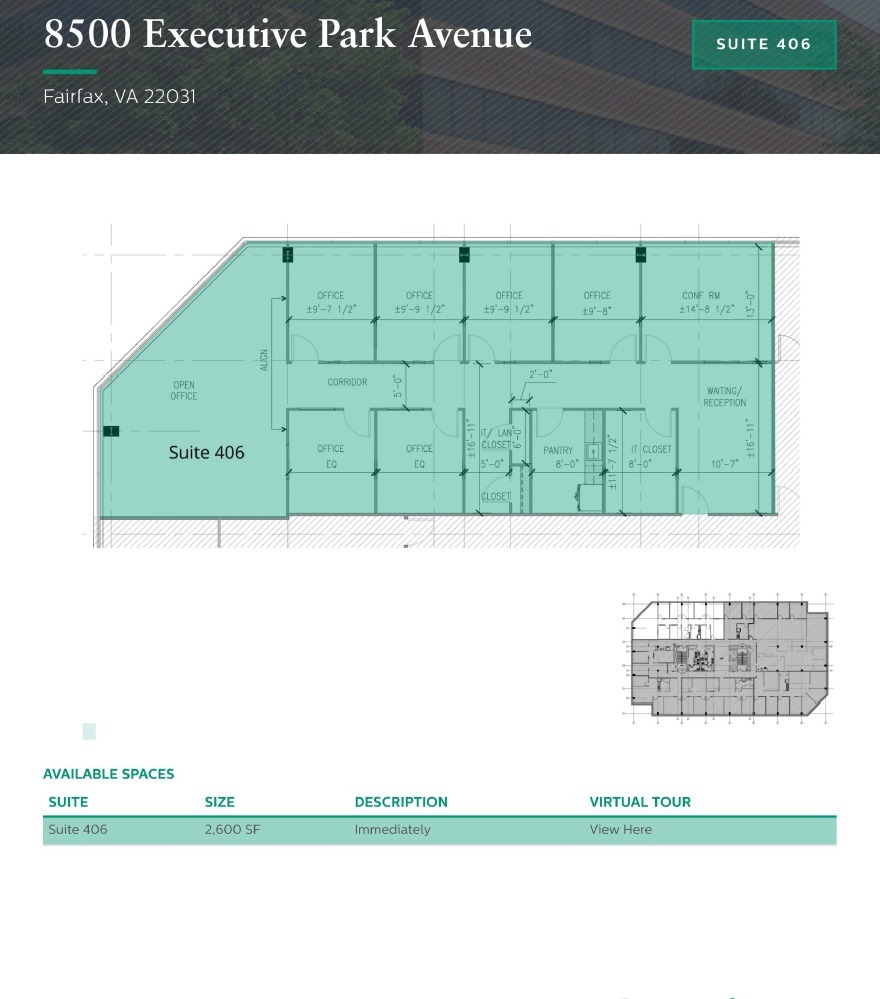 8500 Executive Park Ave, Merrifield, VA à louer Plan d  tage- Image 1 de 1