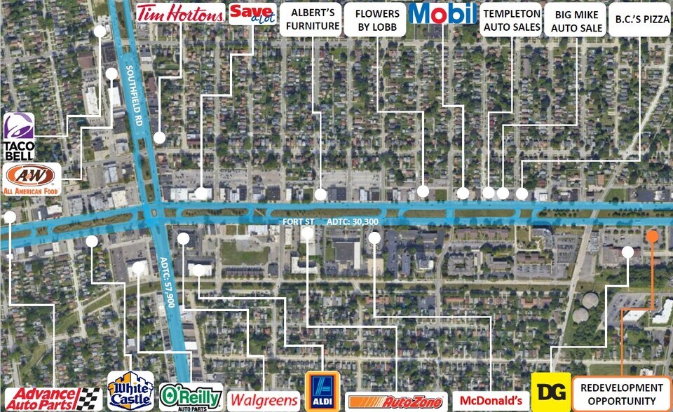 1055 Fort St, Lincoln Park, MI à vendre - Aérien - Image 2 de 2