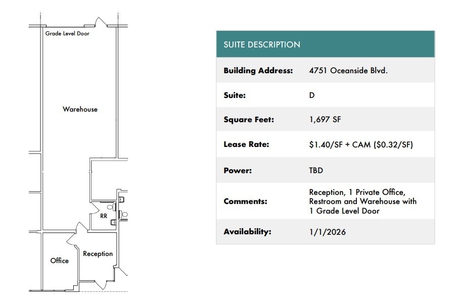 1818 Peacock Blvd, Oceanside, CA à louer Plan d’étage- Image 1 de 1