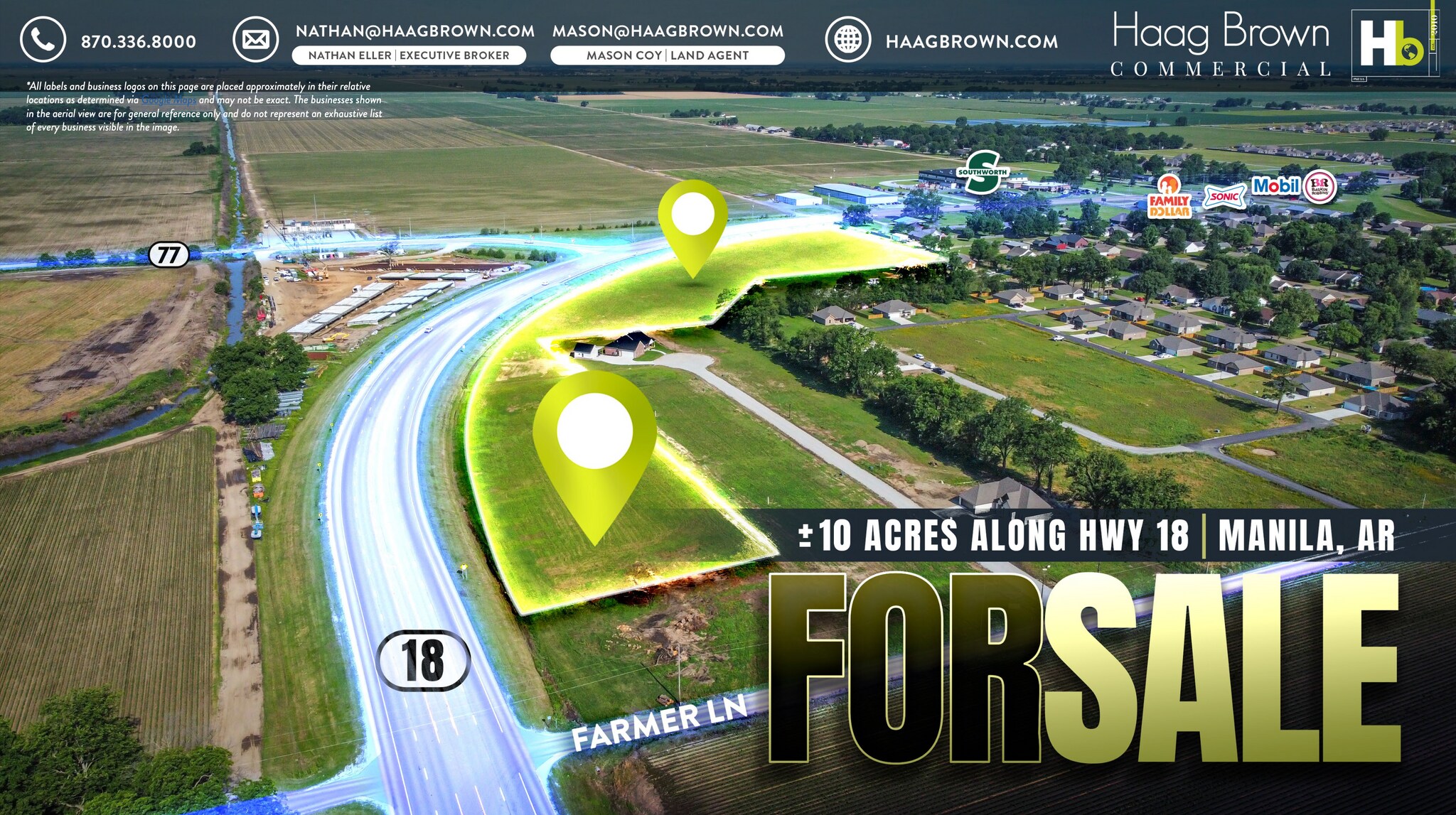 Hwy 18 Intersection of Hwy 18 and 77 Hwy, Manila, AR for sale Aerial- Image 1 of 6