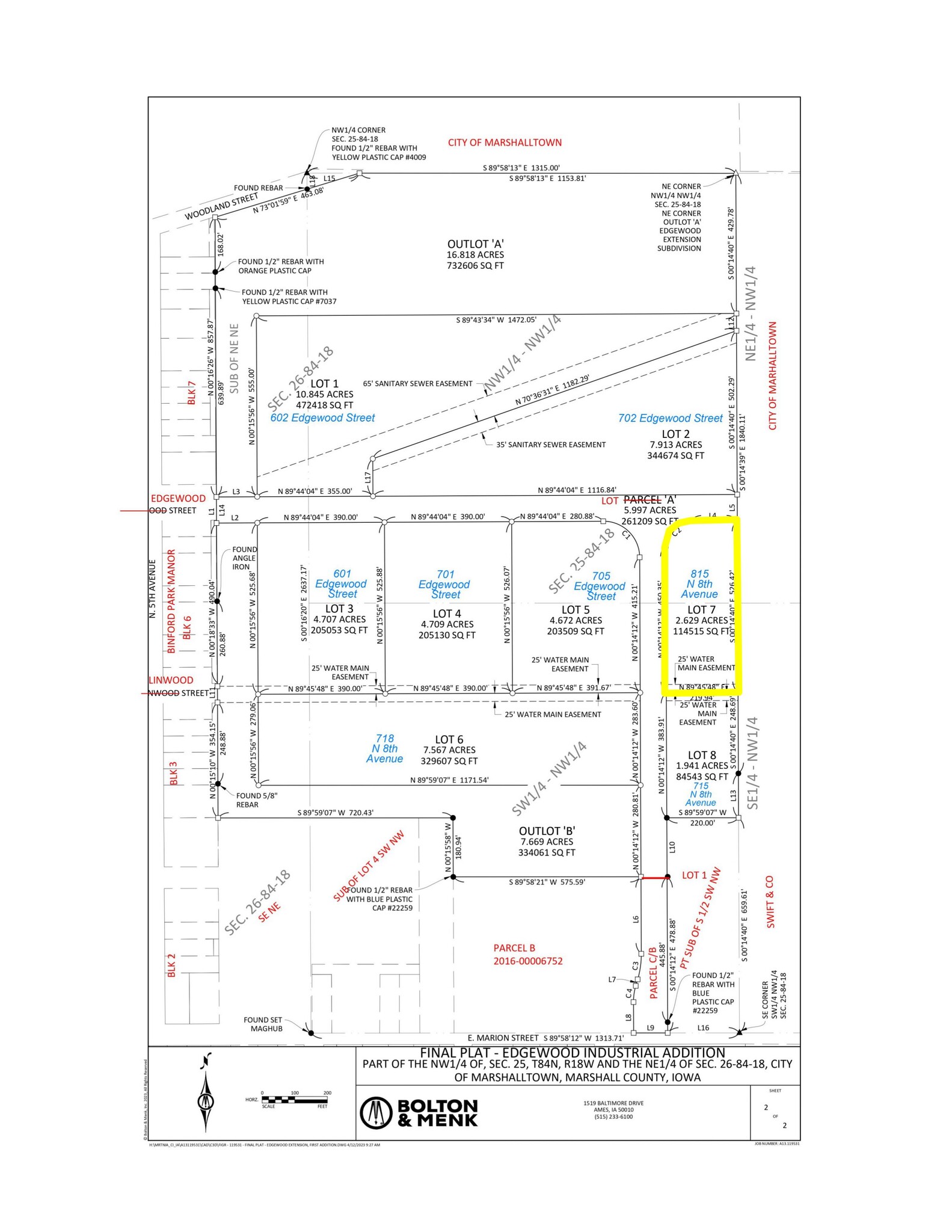 815 N. 8th Avenue, Marshalltown, IA à vendre Plan cadastral- Image 1 de 2