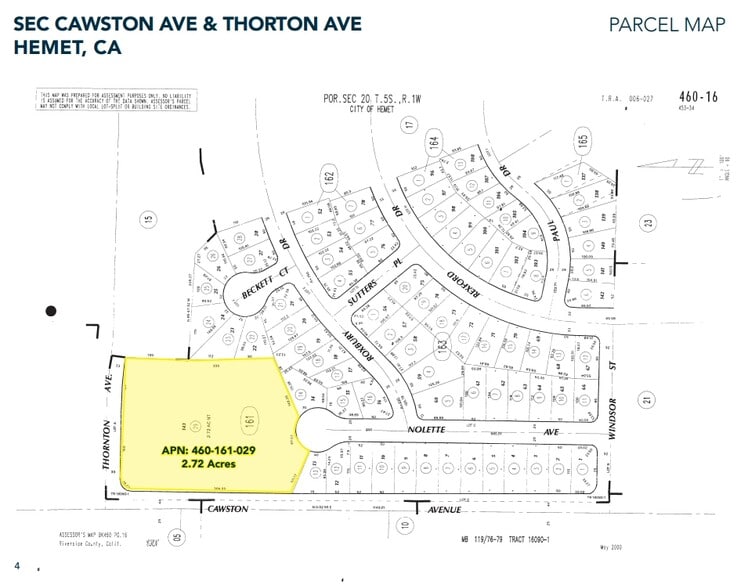SEC S Cawston Ave & W Thornton Ave, Hemet, CA for sale - Plat Map - Image 3 of 7