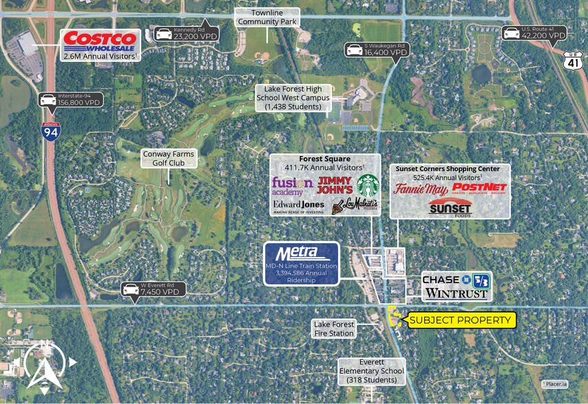 1015-1045 S Waukegan Rd, Lake Forest, IL à vendre - Aérien - Image 3 de 8