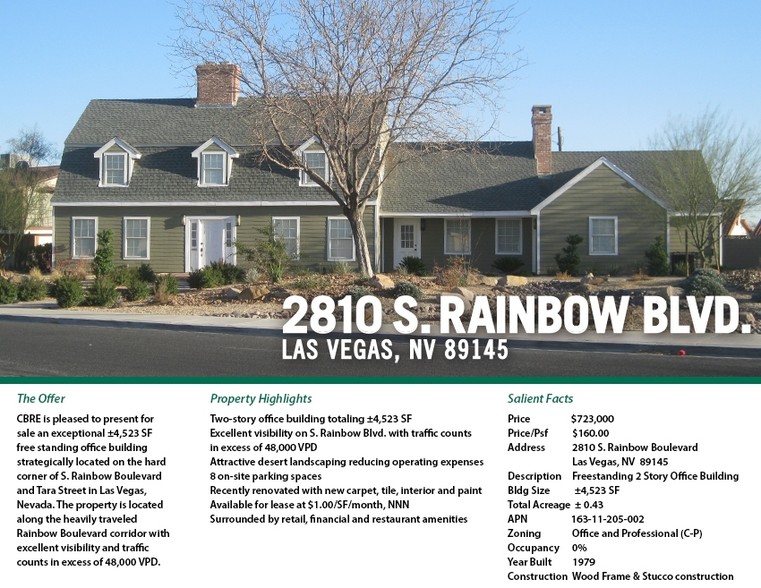 2810 S Rainbow Blvd, Las Vegas, NV à vendre - Photo du bâtiment - Image 1 de 1