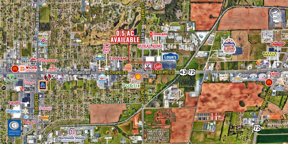 Woodward Avenue, Muscle Shoals, AL for lease - Aerial - Image 2 of 3