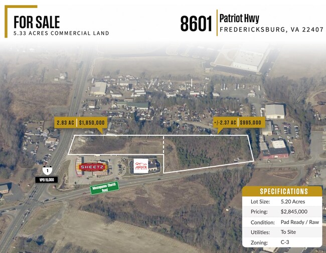 More details for 8601 Patriot Hwy, Fredericksburg, VA - Land for Sale