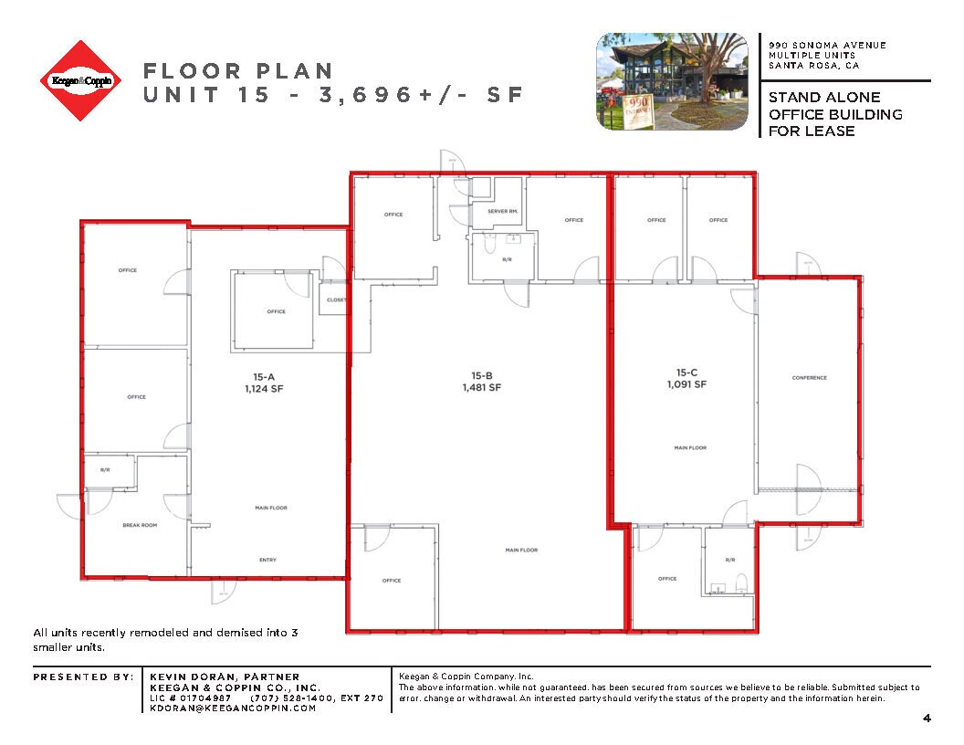 990 Sonoma Ave, Santa Rosa, CA à louer Plan d’étage- Image 1 de 1