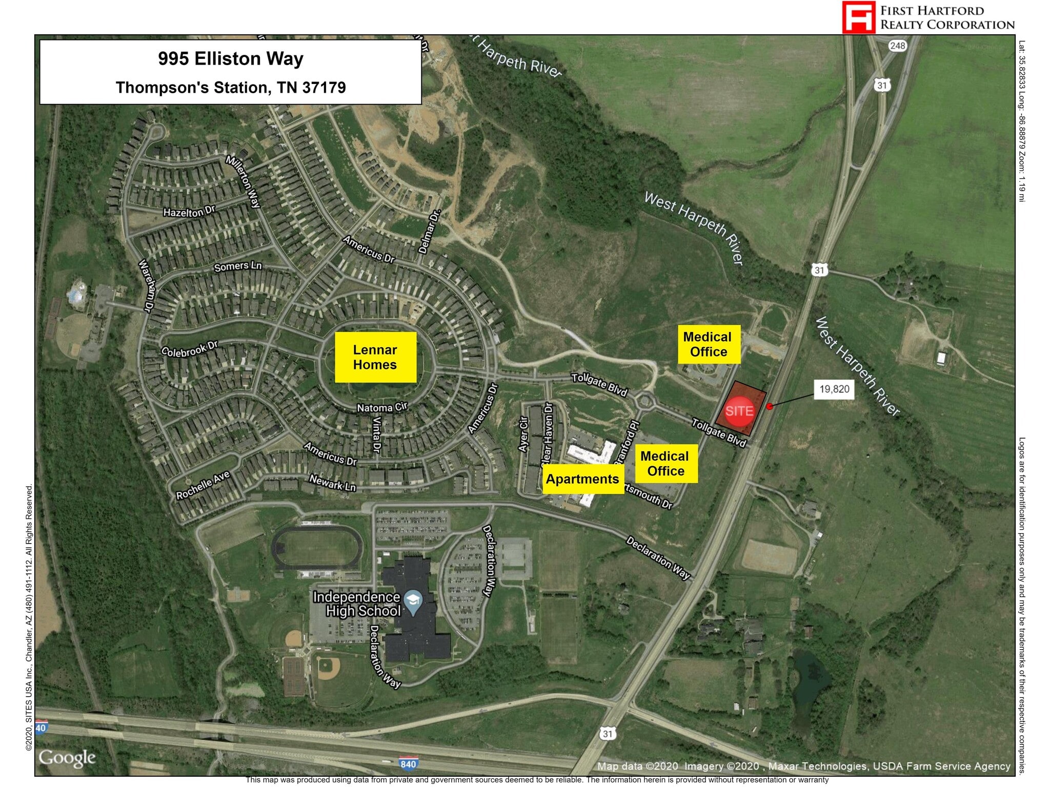 995 Elliston Way, Thompsons Station, TN for sale Aerial- Image 1 of 3