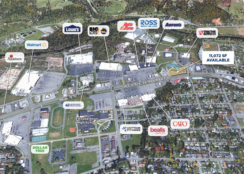 507 W Elk Ave, Elizabethton, TN à louer - Aérien - Image 2 de 3