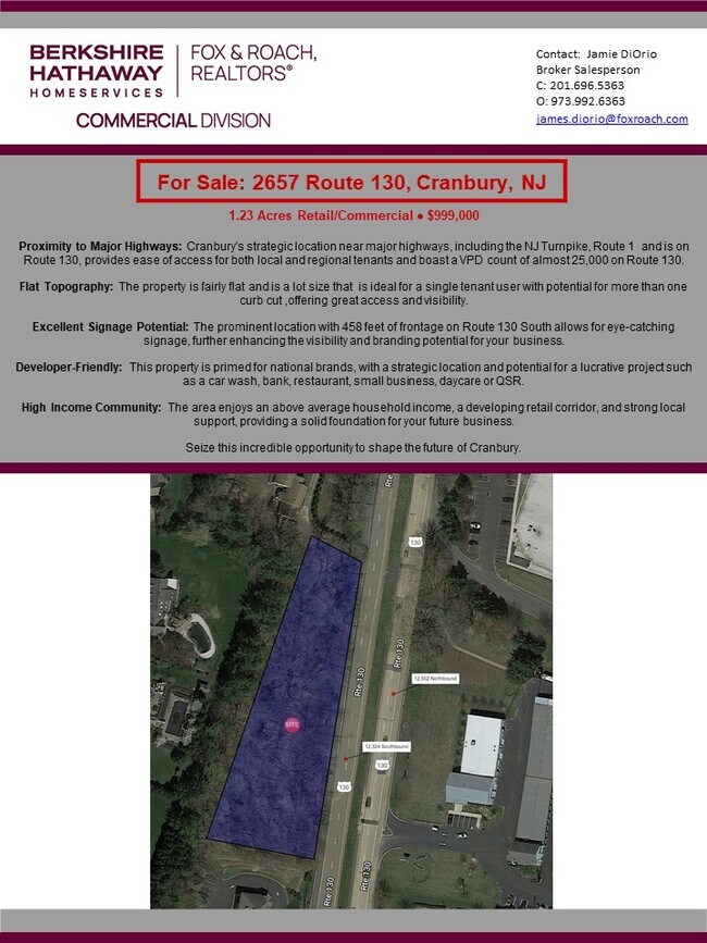 Plus de détails pour 2657 Route 130, Cranbury, NJ - Terrain à vendre