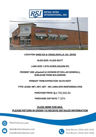 Plus de détails pour 9465 Highway 5, Douglasville, GA - Vente au détail à vendre