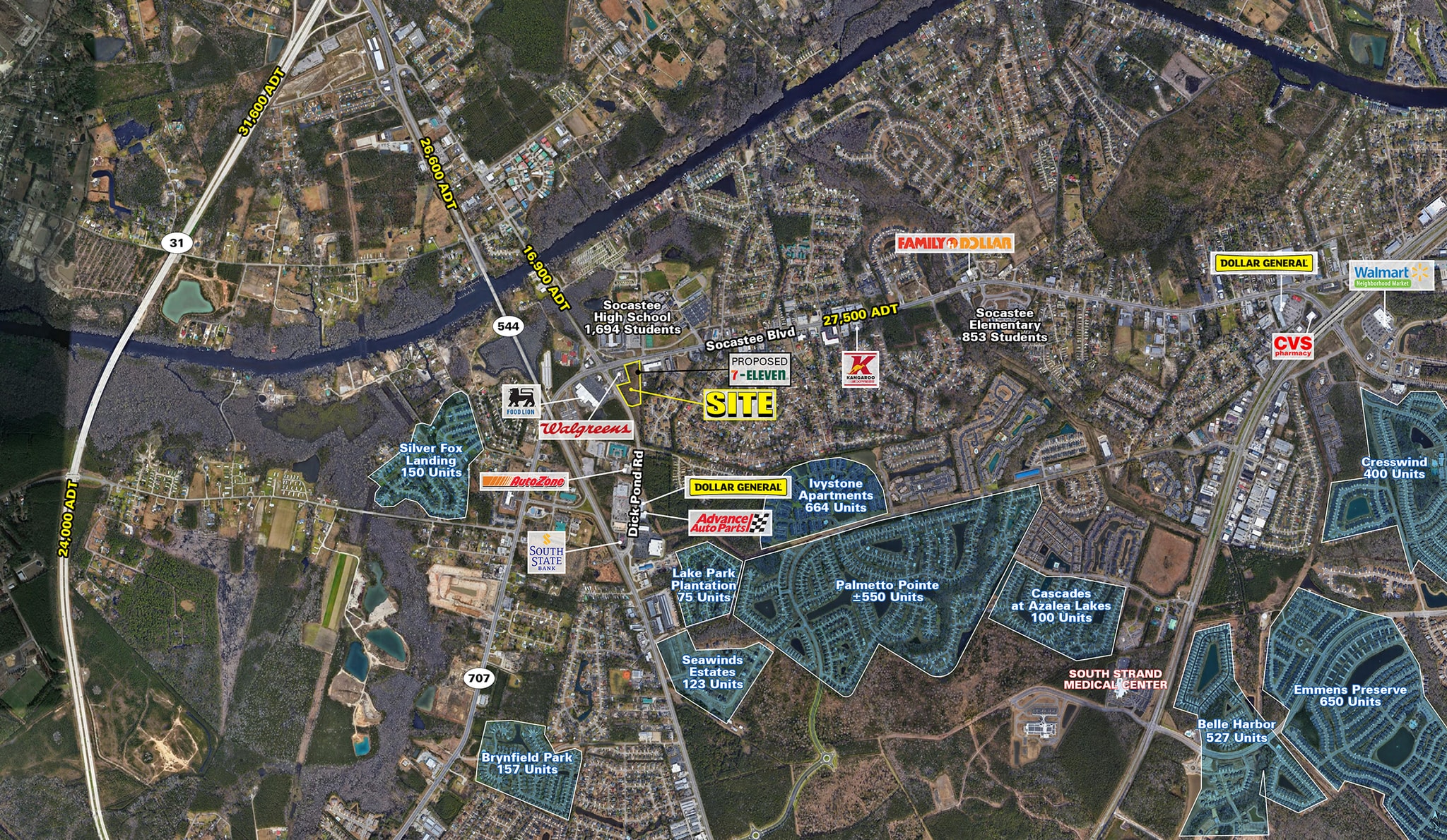SOCASTEE BLVD & DICK POND RD, Myrtle Beach, SC for lease Aerial- Image 1 of 4