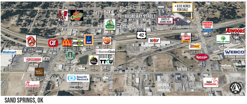N. Adams Rd. & 2nd Street, Sand Springs, OK for sale - Aerial - Image 3 of 4
